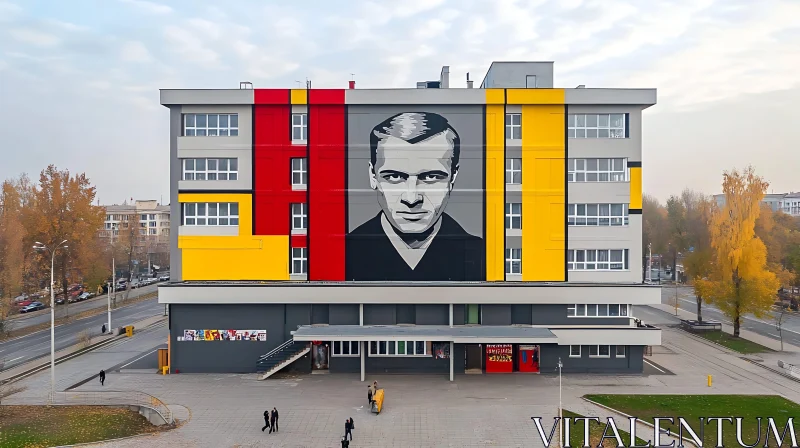 Urban Building with Portrait Mural AI Image