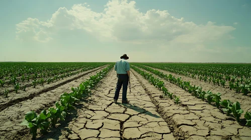 Man Walks Through Cracked Field