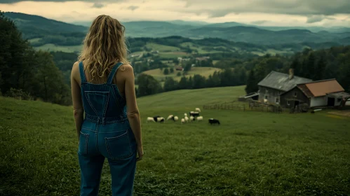 Rural Landscape with Woman and Cattle