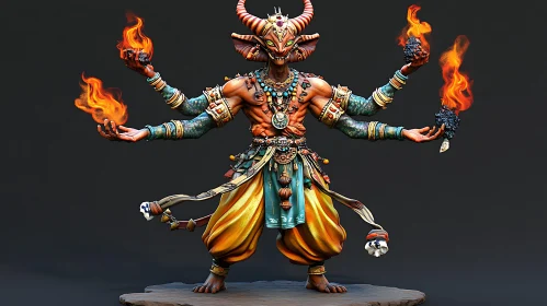 Ornate Demon Figure with Multiple Arms