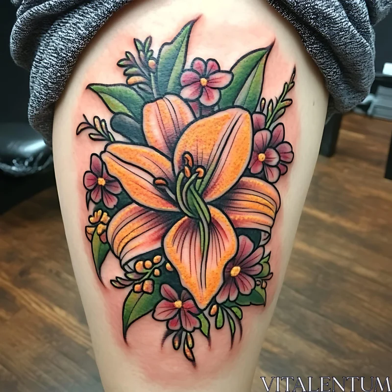 Intricate Lily and Flowers Tattoo Art AI Image