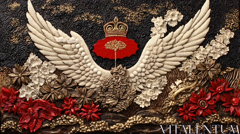 Ornate Winged Crest with Floral Elements AI Image