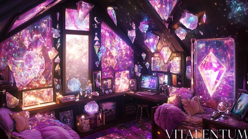 AI ART Celestial Room with Floating Crystals