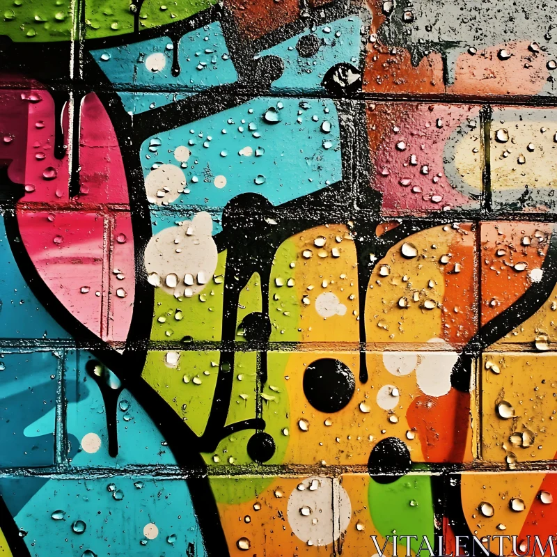 Wet Graffiti Art on Brick Wall AI Image