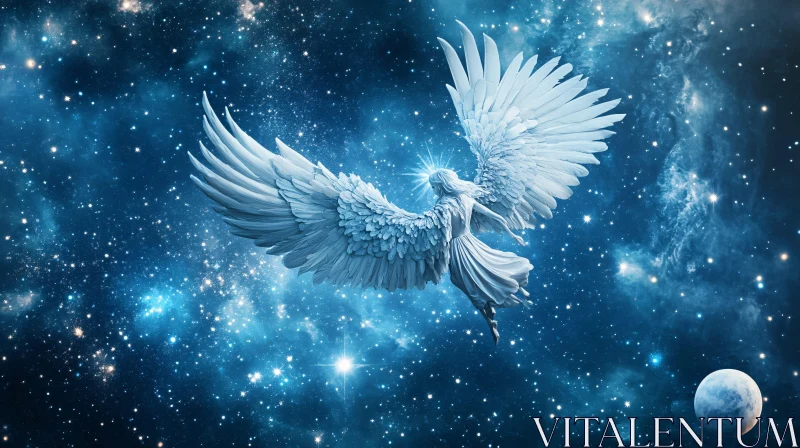 AI ART Winged Angel in Starry Night Sky