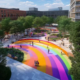 Colorful City Park with Rainbow Road