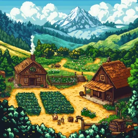 Pixelated Farmland Scene