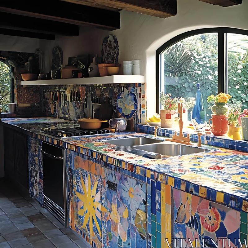 AI ART Colorful Kitchen with Mosaic Countertop