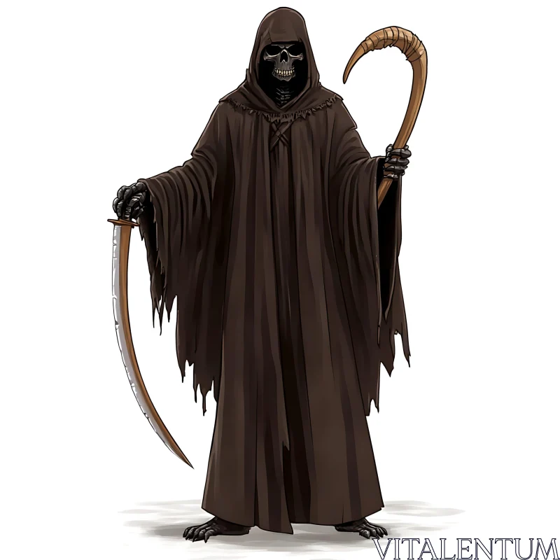 AI ART Hooded Death Figure Holding Weapons