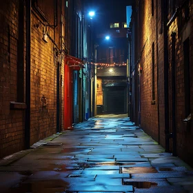 Illuminated Alleyway at Night