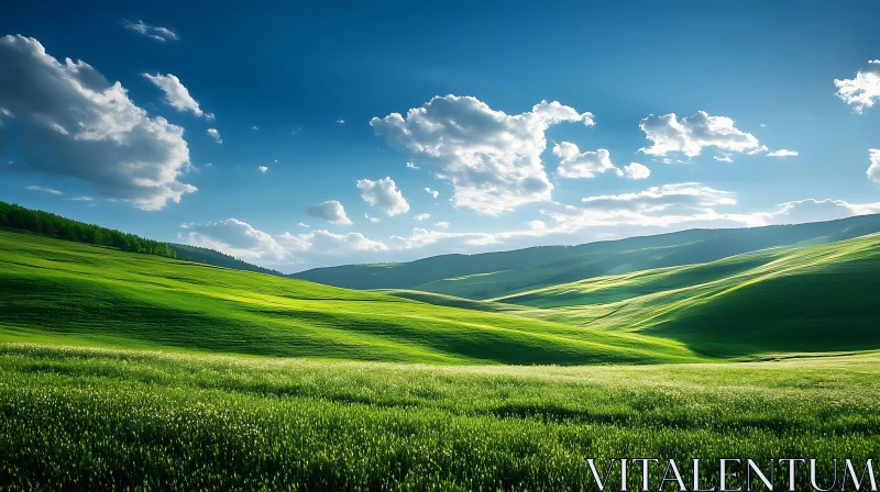 Rolling Green Hills Under a Sunny Sky AI Image