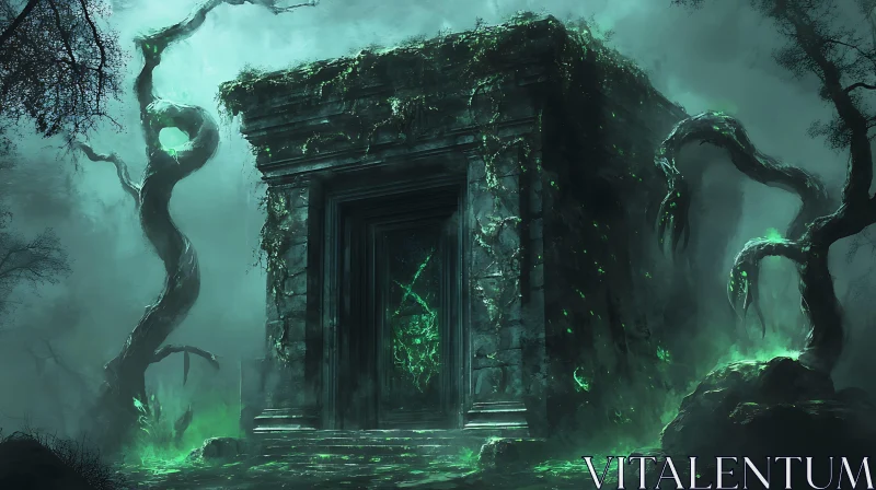 AI ART Mysterious Tomb in Green Mist