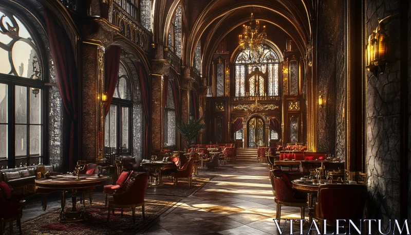 Ornate Interior with Red Accents AI Image