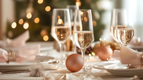 Elegant Christmas Table with Sparkling Wine