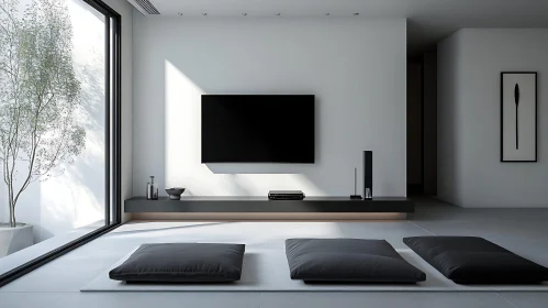 Minimalist Interior With TV and Cushions