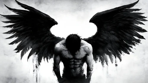 Fallen Angel Art with Black Wings