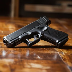 Matte Black Handgun on Wooden Table