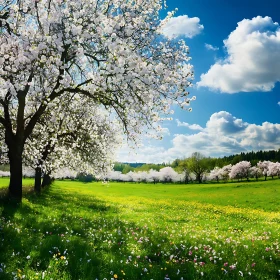 Blossom Trees on a Sunny Meadow