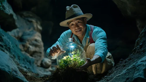 Glowing Terrarium Displayed by Man