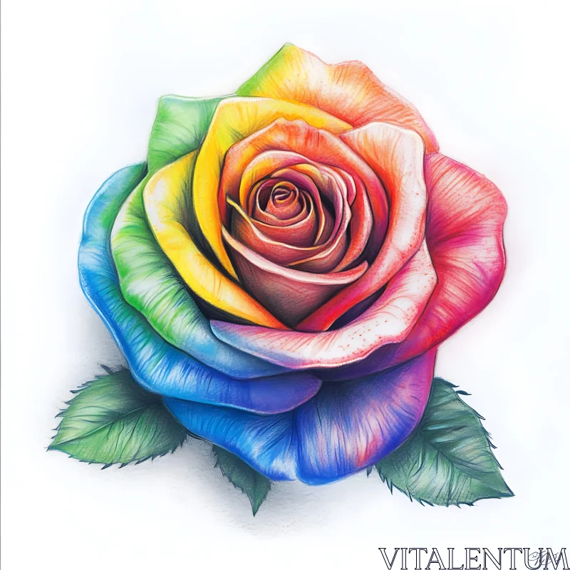 Colorful Rose with Rainbow Petals AI Image