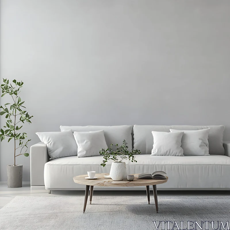 Cozy White Sofa with Wooden Table AI Image