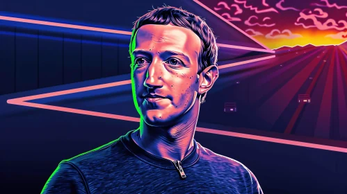 Futuristic Portrait of Mark Zuckerberg with Neon Accents