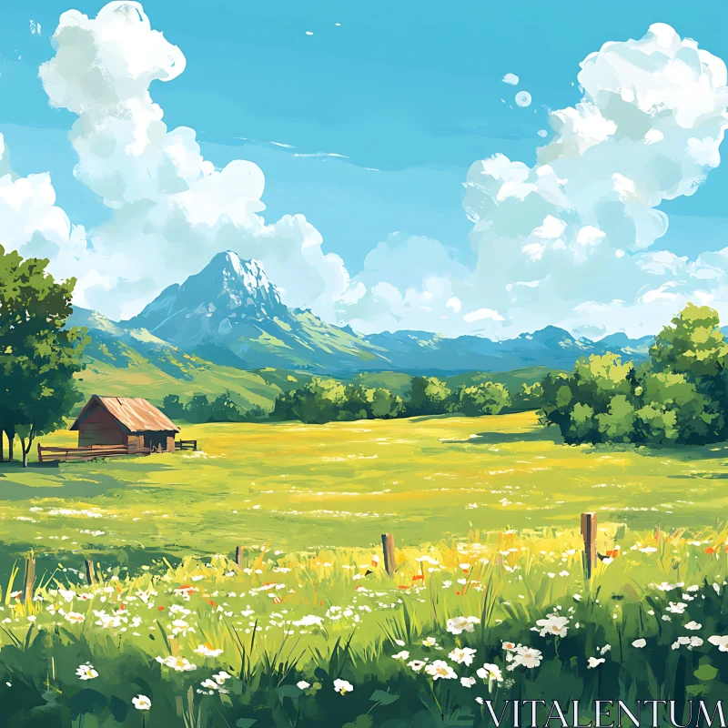 AI ART Peaceful Countryside Scene with Cabin