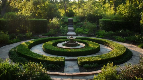 Tranquil Garden Landscape with Circular Hedges