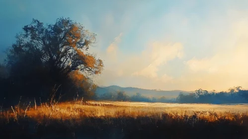 Golden Field Sunrise Landscape Art