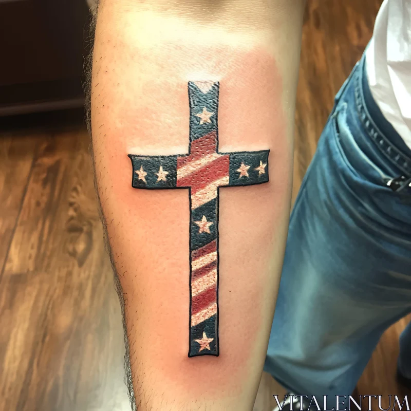 Patriotic Cross Tattoo Design AI Image