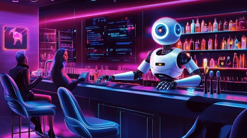 Futuristic Bar with Robot Bartender