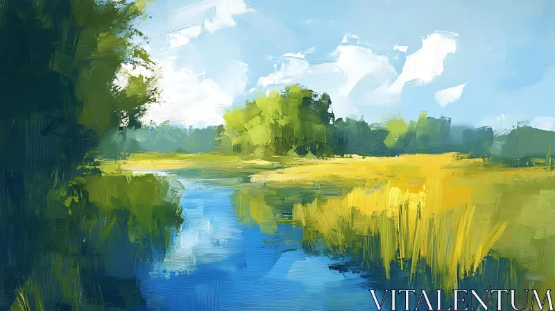 AI ART Meadow River Scene Art