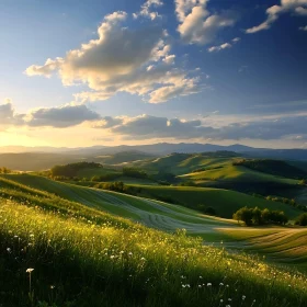 Rolling Hills and Cloudy Sky