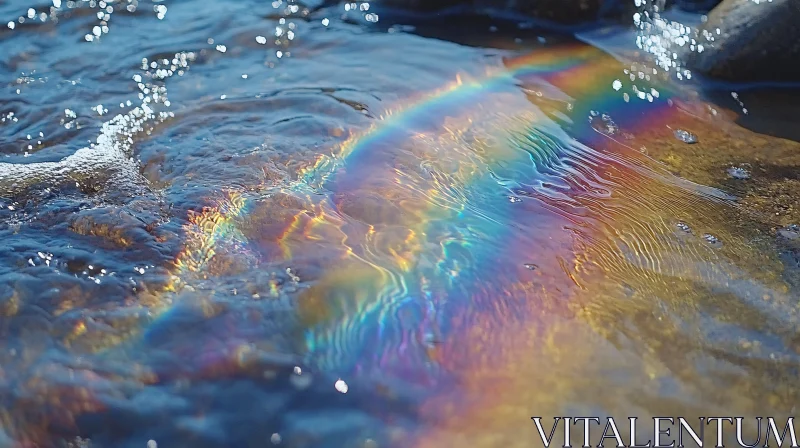 Rainbow Reflection in Shallow Stream AI Image