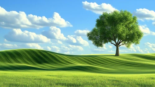 Lone Tree in Green Field Landscape
