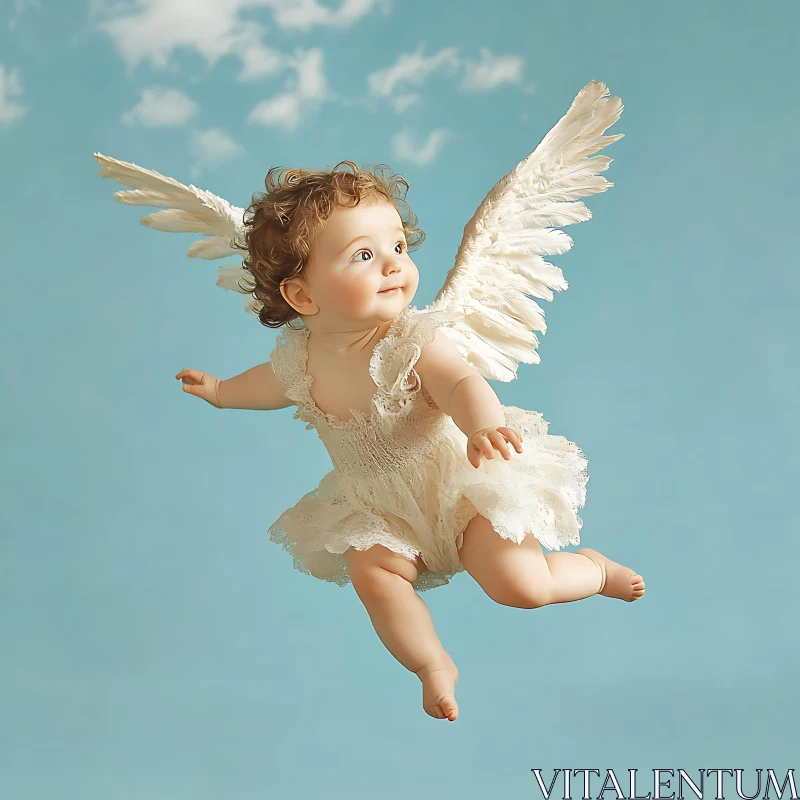 Infant Angel with Wings Floating AI Image