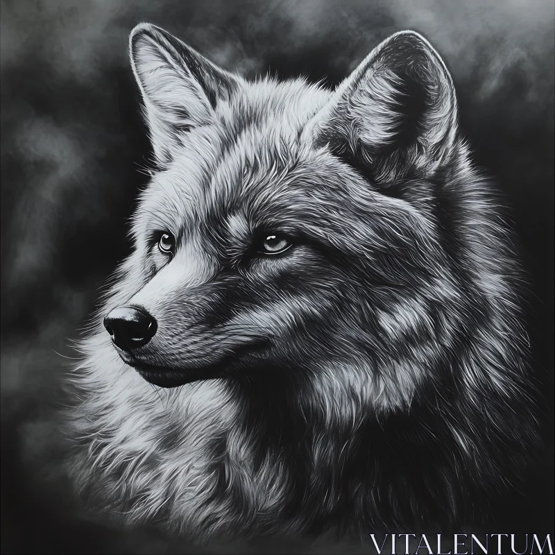 Monochrome Wolf Art: A Detailed Portrait AI Image