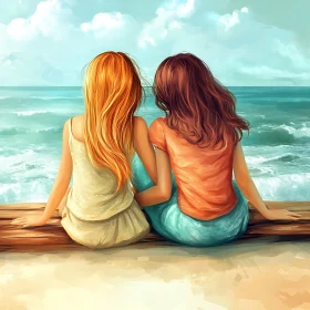 Two friends watching the ocean