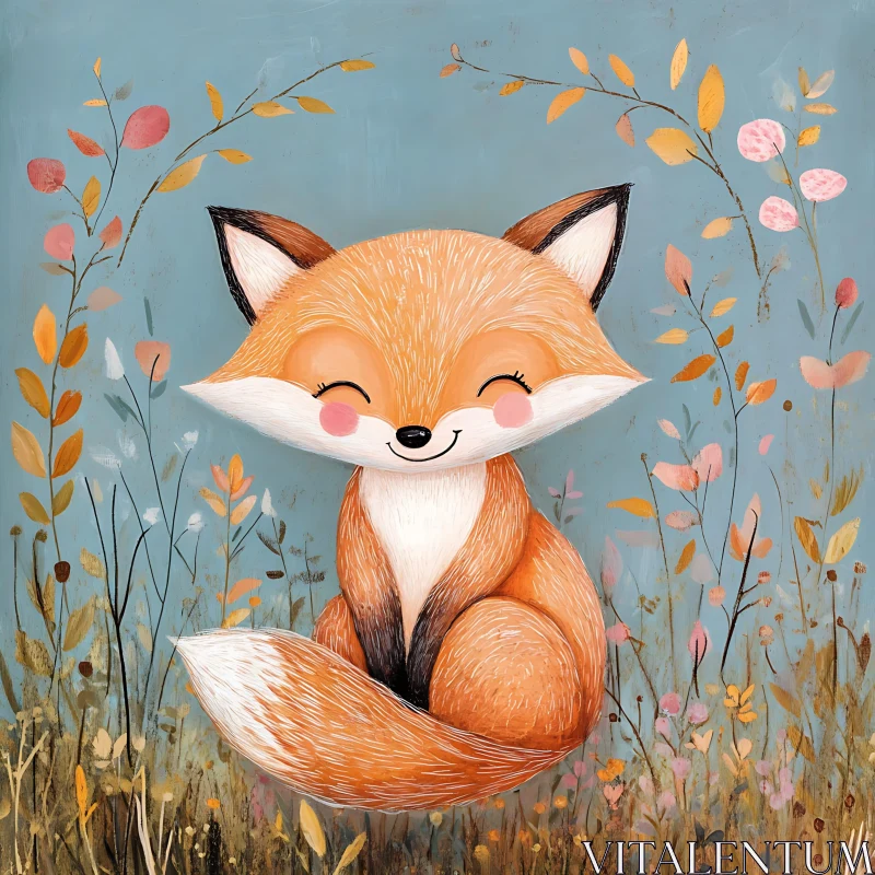 Charming Fox in a Floral Meadow AI Image