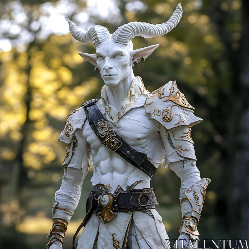 AI ART Pale Warrior with Horns in Woods