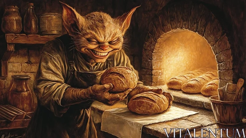 AI ART Grinning Goblin Holding Baked Bread