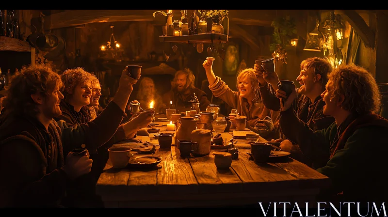 Hobbits Celebrating Together AI Image