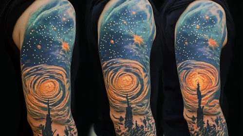 Swirling Celestial Night Sky Arm Tattoo