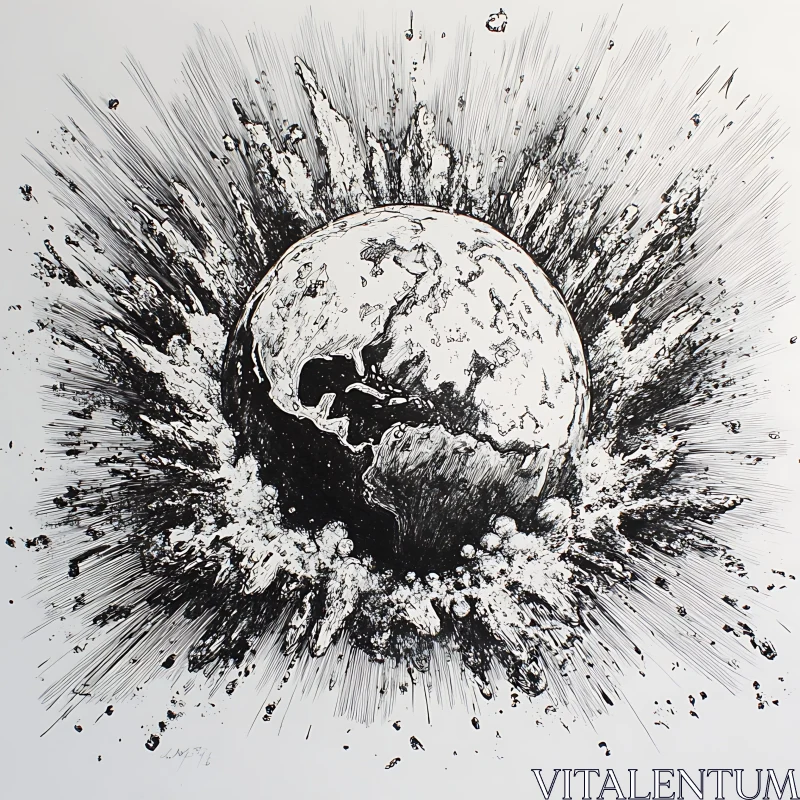 AI ART Monochromatic Globe Explosion