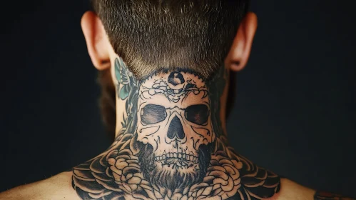 Detailed Skull Tattoo Art on Neck