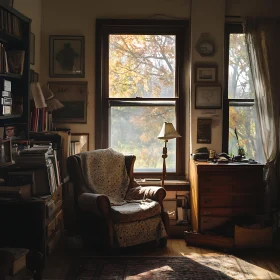 Cozy Interior with Armchair and Books