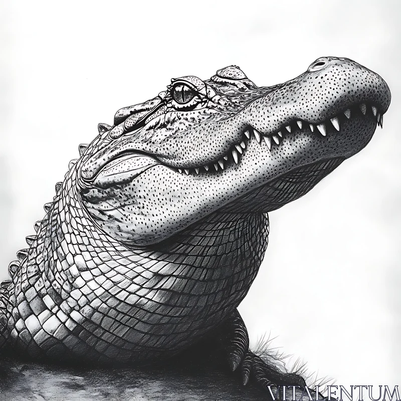 AI ART Detailed Alligator Portrait in Black and White