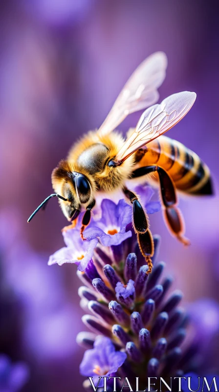 Bee on Purple Flower: A Macro Perspective of Nature AI Image