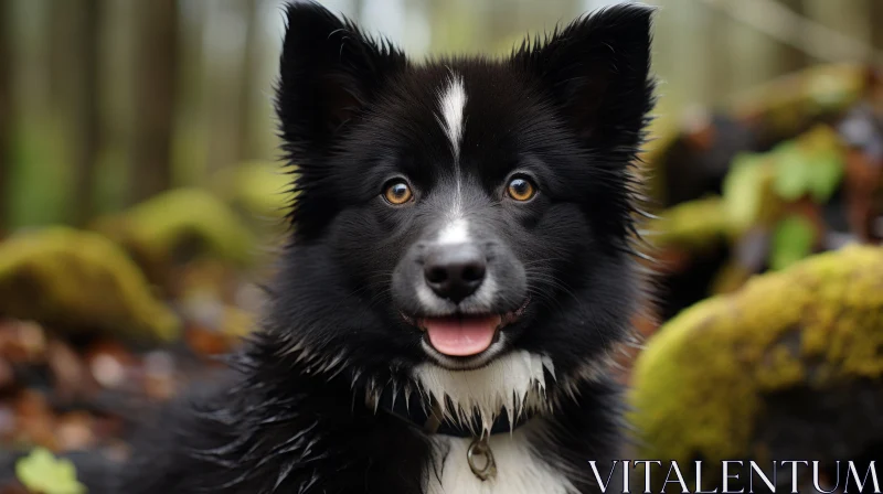 Black and White Dog in Norwegian Woods - Smilecore & Aurorapunk Style AI Image