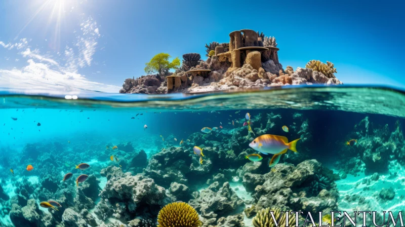 Captivating Underwater View of Tropical Island and Coral Reefs AI Image